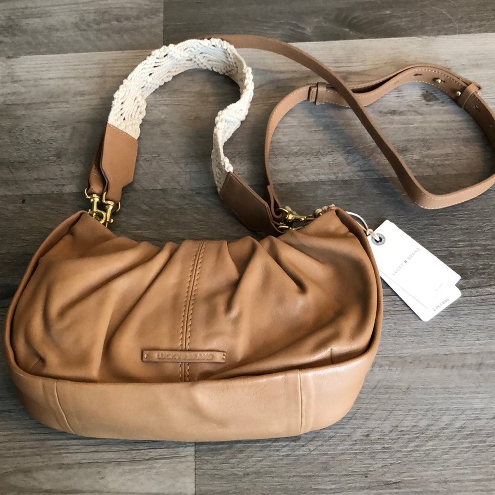Lucky Brand Jixi Leather 2:1 Crossbody Shoulder Bag Color Brownstone NWT
